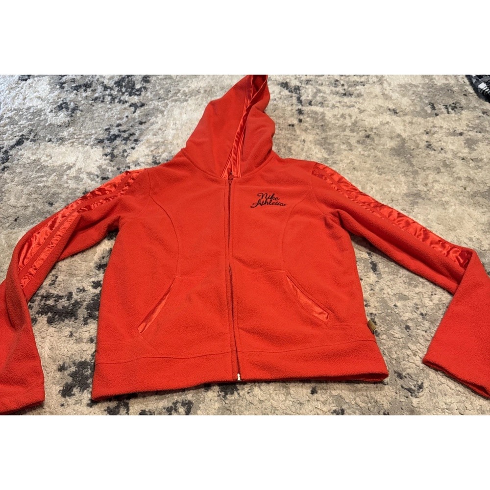Nike Full Zip Up Fleece Jacket Hood Womens Red Sz Medium 8-10